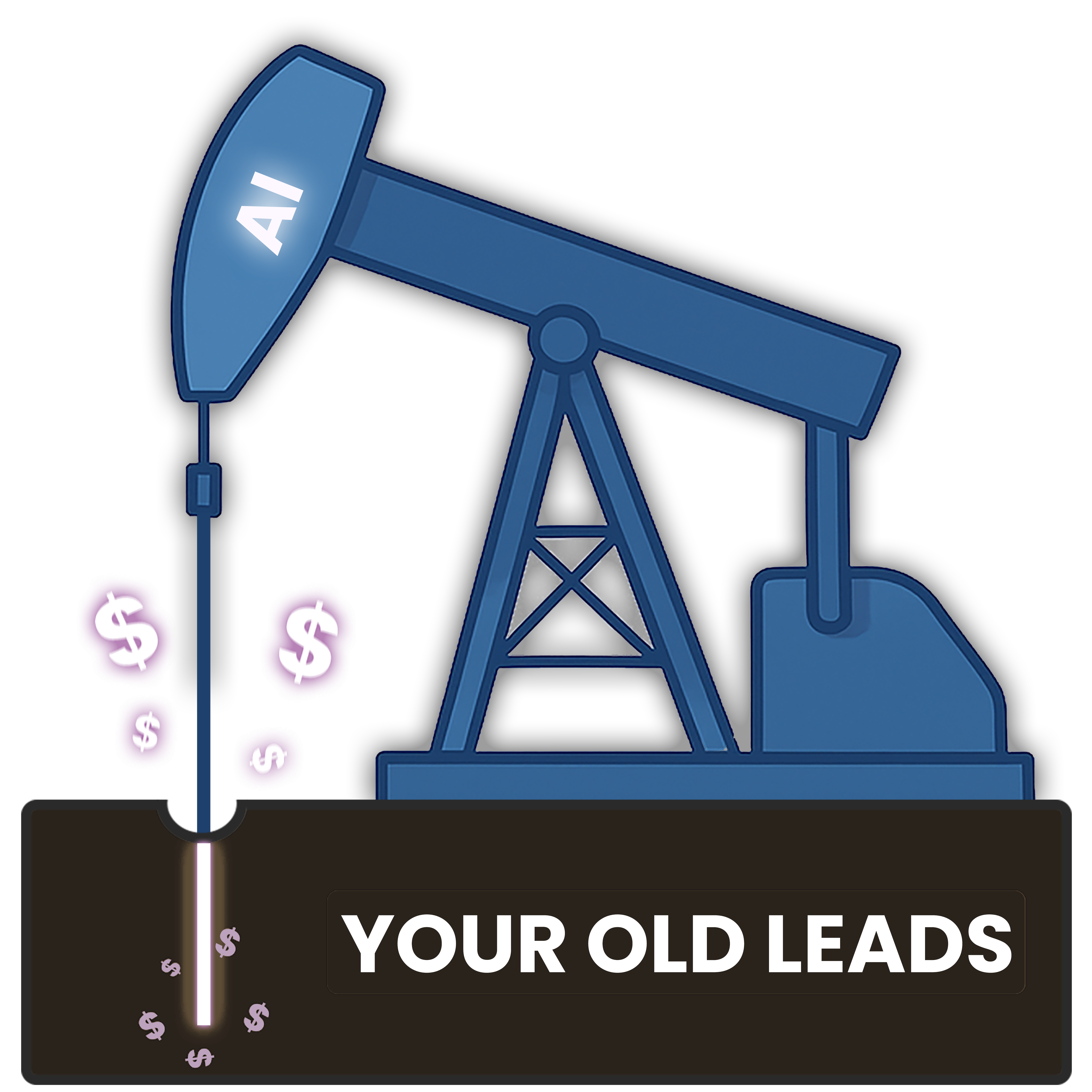 AI drilling pump extracting value from old leads, represented by dollar signs flowing down